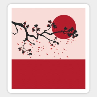 Red Cherry Blossoms Mid Century Sticker